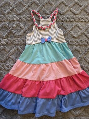 Girls 3T - Striped & Tiered Colorblock Tank Dress with Bow Detail